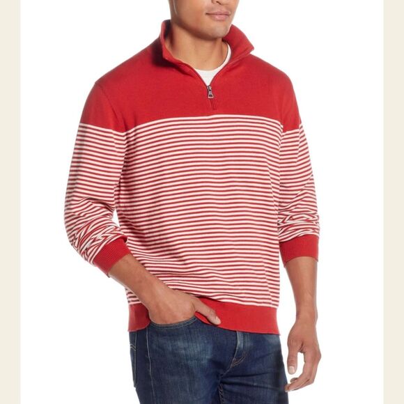 Weatherproof Vintage Navy and White Striped 1/4 Zip 100% Cotton Sweater L - Picture 2 of 10